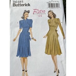 Butterick B6485 Retro '44 Dress Sewing Pattern Misses 6-14 Uncut Factory‎ Folded